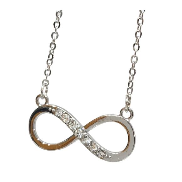 Beautiful Silver Infinity Necklace Made with Brilliant Swarovski‎ Crystals - Picture 4 of 12